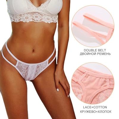 China Breathable 5 Colors Custom Size Women Ribbon G-string Comfortable Lace Thongs Floral Lace Pattern Low Waist Panties T-back Thong For Women for sale