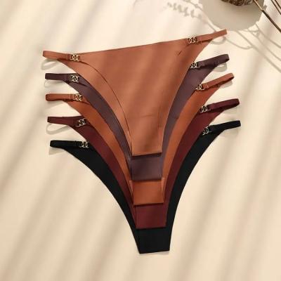 China Breathable 11 Colors Trendy Three Ring Buckle Sports One Piece Briefs Cotton Crotch Breathable Women's Underwear Traceless Thong Panties for sale