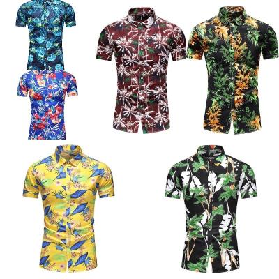 China Anti-pilling Custom Logo Design Sublimation Print Beach Wear Quick Dry Satin Polyester Button Down Collar Short Sleeves Men's Hawaiian Shirt for sale