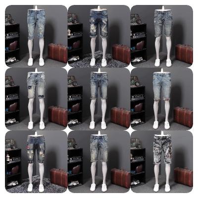 China Anti-wrinkle Men's slim fit fashion short jeans casual jeans with holes men's shorts for sale