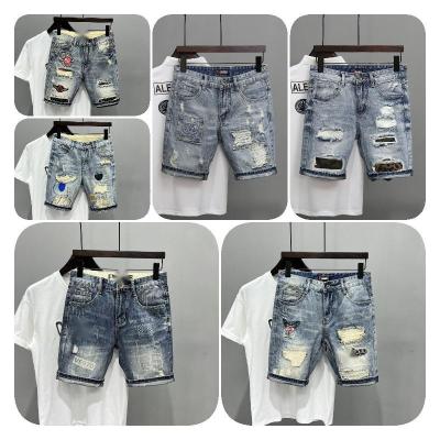 China Anti-wrinkle 2023 fashion denim shorts with holes men's Denim Shorts for sale