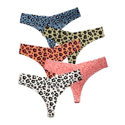 China Breathable sexy mature girls elasticity leopard top printed panties women T back underwear seamless thongs for sale