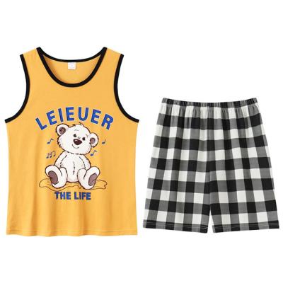 China QUICK DRY Summer Shorts Sets Sleeveless Two Piece Cartoon Pajamas Couples Matching Cotton Pajamas Set For Women Men Sleepwear for sale