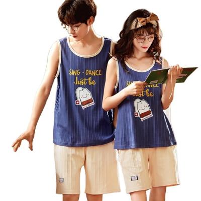 China QUICK DRY soft short-sleeved Korean cotton Pj home summer style men's and women's service cartoon pajamas couple pajamas for sale