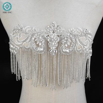 China Flatback (30pcs)Wholesale silver embroidered rhinestone body applique motif shoulder for dress WDD1368 for sale