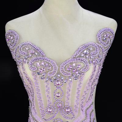 China Flatback (2PCS) Handmade Beautiful Rhinestone Bodice Applique Crystal Rhinestone Applique For Women Wedding Dress WDD1353 for sale