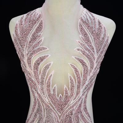 China Flatback (2PCS)hand sewn crystal glass color rhinestone bodice applique crystal applique for dress WDD1350 for sale