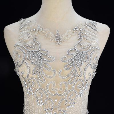 China Flatback Long Sexy Handmade Clear Crystal Rhinestone Bodice Applique panel rhinestone dress applique WDD1352 for sale