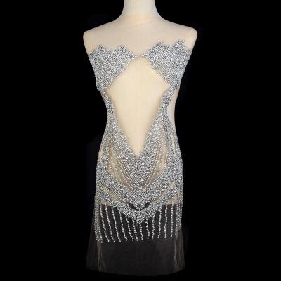 China Flatback (2PCS)luxury silver crystal rhinestone bodice applique jewelry clothing dress for party prom WDD1349 for sale