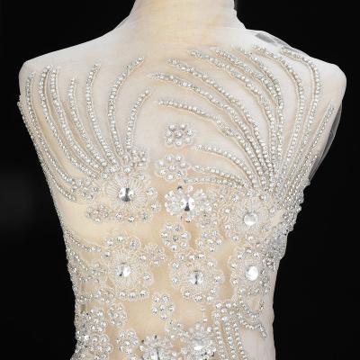 China Flatback (2PCS) Crystal Beaded Fringe Rhinestone Bodice Applique jewelry clothing for party dress prom dress WDD1361 for sale