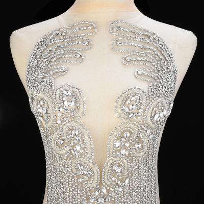 China Flatback (2PCS) luxury crystal rhinestone hand crocheted bodice applique jewelry clothing for party dress prom dress WDD1362 for sale