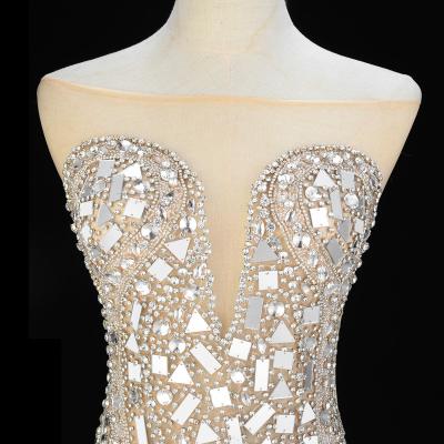 China Flatback (2PCS) Clothing Patches Crystals Diamond Bodice Applique Set Jewelry  For Prom Dress WDD1360 for sale