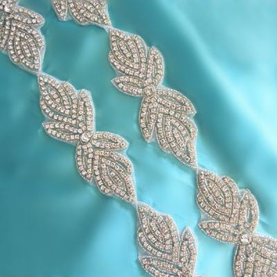 China Flatback (10 YARDS) Wholesale handmade beaded sewing bridal silver crystal rhinestone applique trim iron on for wedding dress WDD0716 for sale