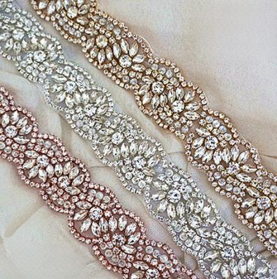 China Flatback (10 yards)Wholesale bridal beaded sewing rose gold crystal rhinestone applique trim iron on for wedding dress sash belt WDD0319 for sale