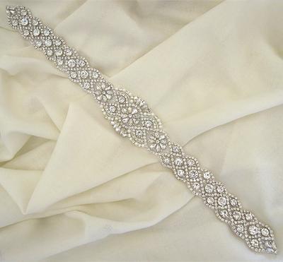 China Flatback (30pcs)Wholesale hand beaded sewing bridal sash iron on silver rhinestone crystal appliques for wedding dresses sash WDD0312 for sale