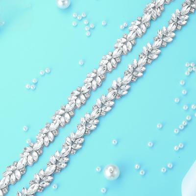 China Flatback (10 yards) Wholesale hand sewn crystal rhinestone applique trim silver iron on for wedding evening dress accessory WDD1343 for sale