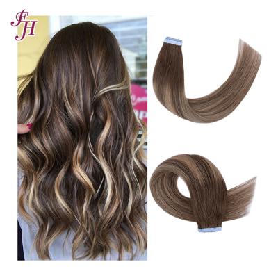 China FH Double Hair Balayage Color Brown Highlight Hair Tape Raw Tape Extensions Pulled INS Into Extensions for sale