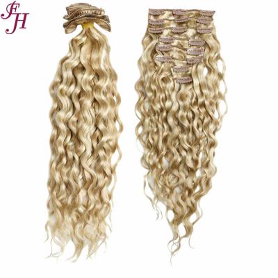 China Factory Wholesale Silky Straight FH Double Wave Pulled Hair Clip In Extensions P#27/613 200gram Balayage Clip In Hair Extensions for sale