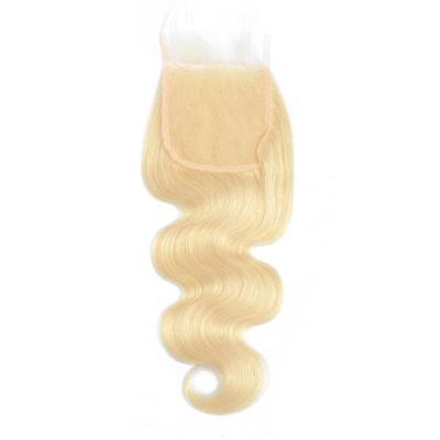 China Virgin Remy Brazilian Hair Weave 4x4 Straight Human Hair Lace Closure Silky Straight Wave FH 613 Blonde for sale