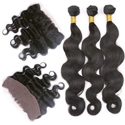 China FH 9A Grade Silky Straight Unprocessed100% Virgin Brazilian Hair 3 Bundles With Lace Frontal Closure for sale