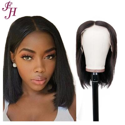 China FH 10A Glueless 12 Inch Natural Malaysian Barely Shedding Thick Soft Soft 4x4 Clousere Dyed HD Transparent 13x4 Lace Bob Wig Headband for sale