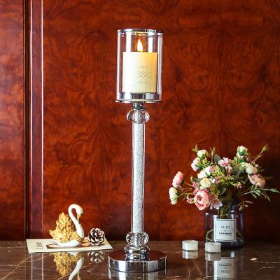 China New Design Hot Sale Home Decoration Silver Metal Crystal Candle Holder With Glass Cover For Wedding Home Decoration ZX069 for sale