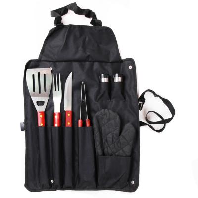 China Easily Cleaned 7 Piece Grilling UtensilsWood Outdoor BBQ Tool Kit Apron From China BBQ Accessories Factory for sale