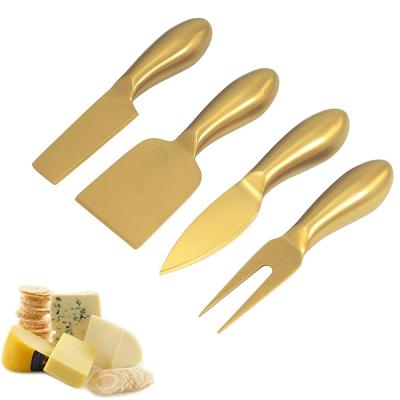 China Wholesale Stocked Kitchen Accessories Cheese Slicer Cutter Gold 4pcs Cheese Knife Set for sale