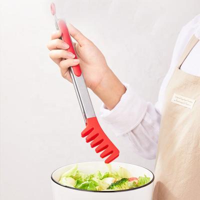 China Sustainable Cooking Noodle Cuts Kitchen Tool Non-Slip Pasta Clip Cutter Paint Shape Silicone Food Tongs for sale