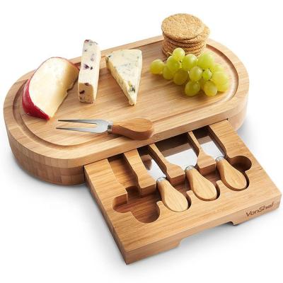 China Kitchen Resturant Bakery Cheese Tools Meat Board Include 1 Bamboo Cutting Board & 5 Piece Cheese Board Set Knife Tools for sale