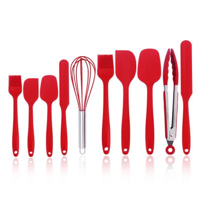 China Amazon Best Selling Viable Red Black Silicone 10pcs Utensils Set With Scraper Spatula Brush for sale