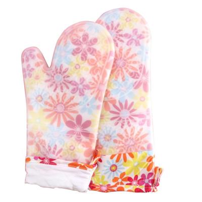 China Long Waterproof Cooking Silicone Stocked Oven Mitts Gloves For BBQ Kitchen With Cotton Inner Lay for sale