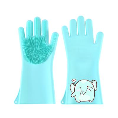 China Stocked One Pair Silicone Stocked Functional Heat Resistant Cleaning Gloves Dishwashing Glove For Bathroom Kitchen for sale