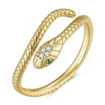 China CLASSIC Charms For Jewelry Making 18K Copper Plated Gold Inlaid Zircon Ring Vintage Shaped Snake Open Ring For Women for sale