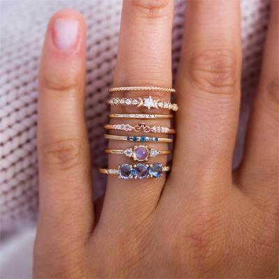 China CLASSIC 18K Gold Color Preserving Fashion Light Blue Synthetic Ring Women's Gemstone Crystal Ring for sale