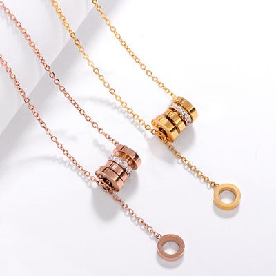 China FASHIONABLE Titanium Steel Roman Numeral Gold Plated Necklace Geometric Pendant Chain Necklace Rose Gold for sale