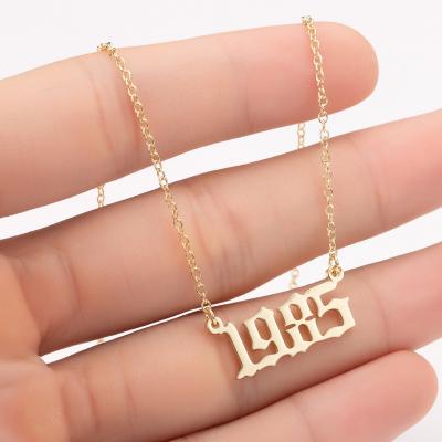 China 1980-2019 Romantic Thanksgiving Custom Letter Name Stainless Steel Birth Year Necklace Birth Year Pendant Necklace for sale