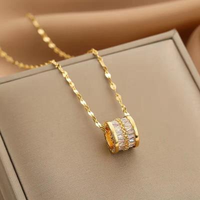 China FASHIONABLE Crystal Titanium Steel Geometric Pendant Chain Roman Numeral Necklace Gold Plated Necklace Rose Gold for sale