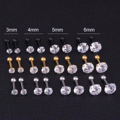 China FASHIONABLE Bone Stud Earring Zircon Stainless Steel Round Screw Stud Earrings Fit Multiple Ear Holes Ear Studs for sale