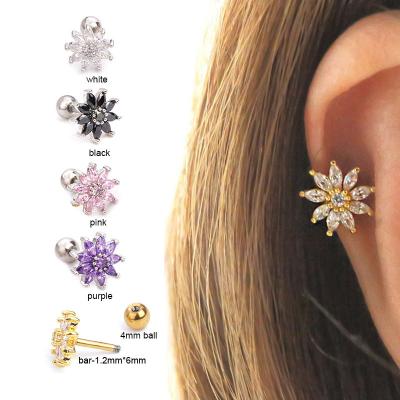 China FASHIONABLE Zircon Earrings Micro Inlaid With Sun Flower Stainless Steel Screw Earrings Foreign Trade Human Body Sting Ear Studs for sale