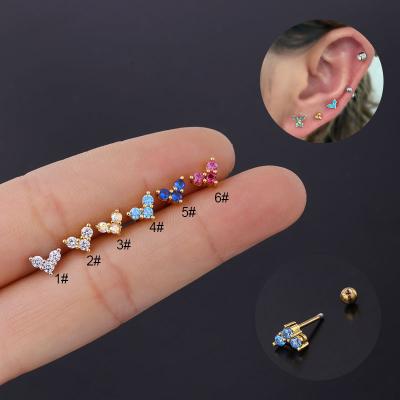 China FASHIONABLE Fine Sting Fine Jewelry Stainless Steel Stud Bone Stud Zircon Color Zircon Ball Screw Ear Mini Heart Shaped Ear Stud for sale