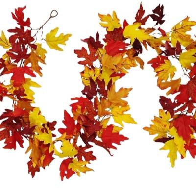 China Holiday Decor 190cm Length Artificial Colorful Maple Leaves Halloween Decorative Garland for sale