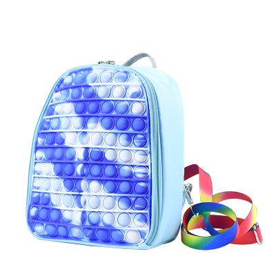 China High Quality Eco-friendly TOYSRUNNER Push Pop Popper Schoolbag Stir Toy Mini Popper Backpack Bag Plastic Shoulder Schoolbag for sale