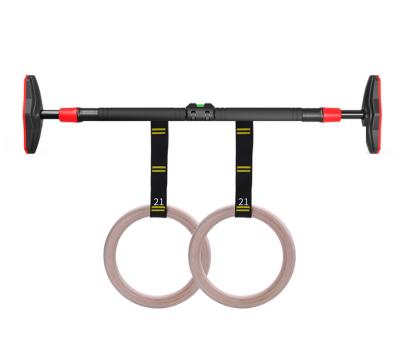 China Double Door Horizontal Bar Wood Hoop Gymnastic Rings with Quick Adjust Numbered Straps and Exercise Videos Guide to Stretch Body Workout for sale