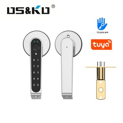 China Smart home tuya door handle ttlock front entrance security fingerprint wifi lock smart outdoor electric biometric digital zinc alloy lever for sale