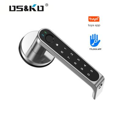 China Blue tooth zinc alloy password tuya keyless wifi with keys assess fingerprint portable digital lever entry main door lock smart handle for sale