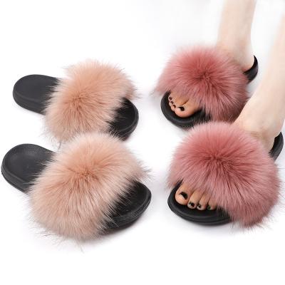 China Luxury Fur Slippers Fuzzy Indoor Home Wholesale Wool Plush Fur Slippers Bedroom Mink Fur Slippers For Men Fashion Trend for sale