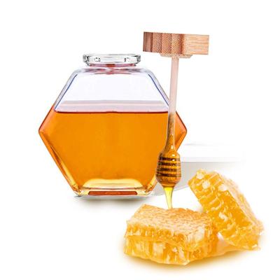 China Direct Selling 100Ml 220ML 380Ml Honey Jars Pickle Jarm Jelly Empty Hexagon Glass Honey Jar With Dipper  Lid for sale