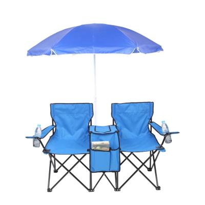 China Portable Picnic Chair with Umbrella Table Yijie Double Folding Portable Picnic Chair With Umbrella Table,Drink Holder,Folding Table For Patio Pool Park Outdoor Beach for sale