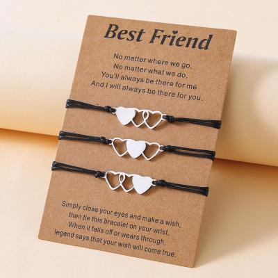 China European and American new best friend creative heart cavity stainless steel braided bracelet TRENDY card bracelet for sale